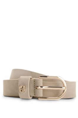 Suede belt with Double B monogram, Light Beige