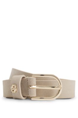 Suede belt with gold-tone Double B monogram, Light Beige