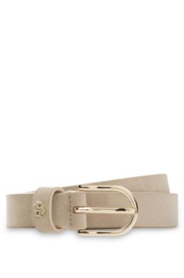 Suede belt with gold-tone Double B monogram, Light Beige