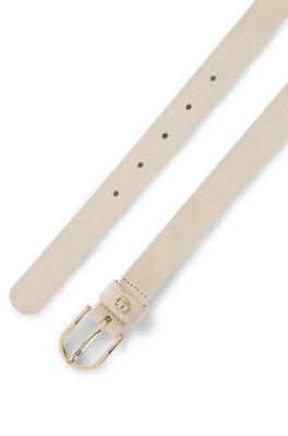 Suede belt with gold-tone Double B monogram, Light Beige