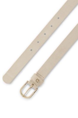 Suede belt with gold-tone Double B monogram, Light Beige