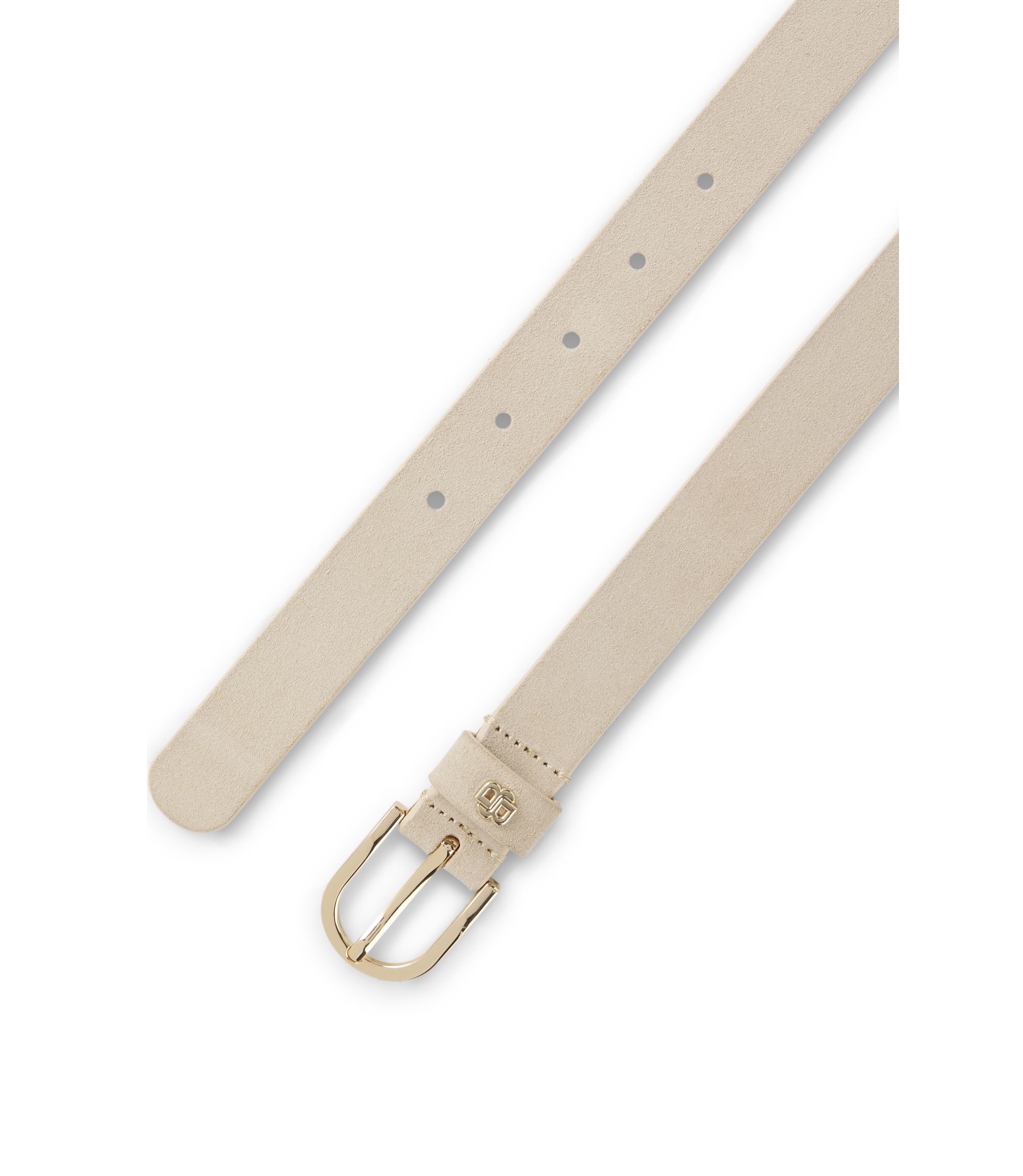 BOSS - Suede belt with gold-tone Double B monogram - Light Beige display picture 2