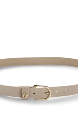 Suede belt with gold-tone Double B monogram, Light Beige