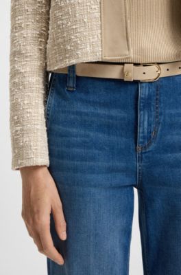 Suede belt with Double B monogram, Light Beige