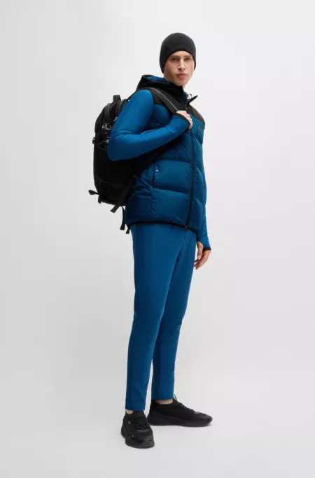 Water-repellent down gilet with logo print