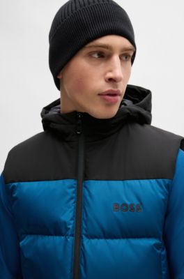 Chaleco de plum&oacute;n repelente al agua con logo estampado, Celeste