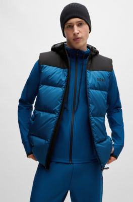 Chaleco de plum&oacute;n repelente al agua con logo estampado, Celeste