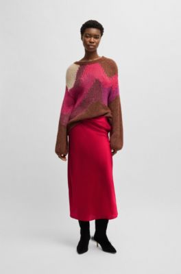 Midi-length skirt in hammered satin, Dark pink