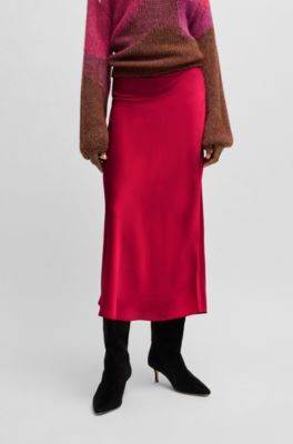 Jupe mi-longue en satin martel&eacute;, Rose fonc&eacute;