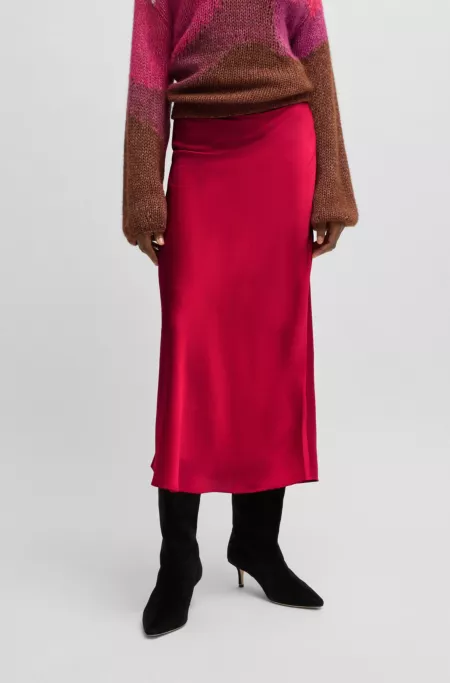 Midi-length skirt in hammered satin