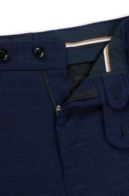 Slim-fit trousers in melange stretch cloth, Dark Blue
