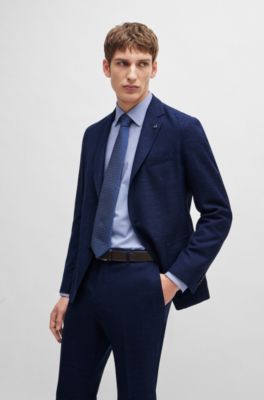 Slim-fit trousers in melange stretch cloth, Dark Blue