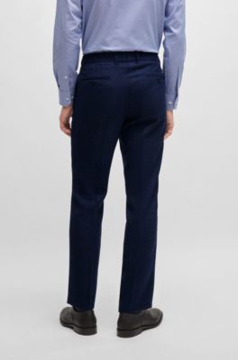 Slim-fit trousers in melange stretch cloth, Dark Blue
