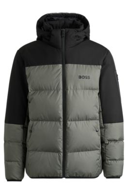 Hugo Boss Water-repellent Down Jacket With Detachable Hood In Light Grey