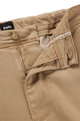 Tapered-fit regular-rise trousers in stretch twill, Light Beige