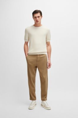 Tapered-fit regular-rise trousers in stretch twill, Light Beige