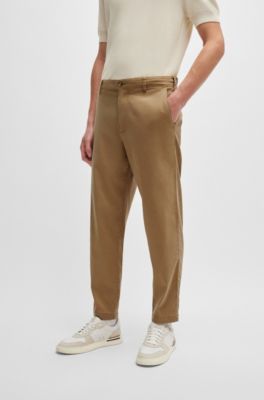Tapered-fit regular-rise trousers in stretch twill, Light Beige