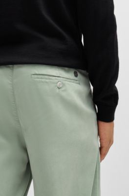 Tapered-fit regular-rise trousers in stretch twill, Light Green