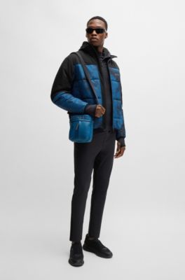 Water-repellent puffer jacket with logo print, Light Blue