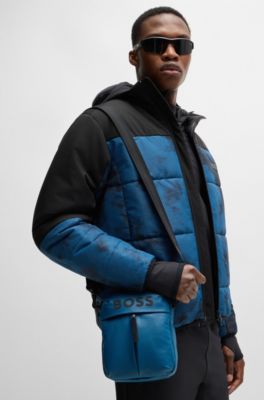 Water-repellent puffer jacket with logo print, Light Blue