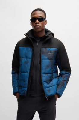 BOSS - Water-repellent puffer jacket with logo print - Light Blue