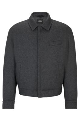Hugo Boss Relaxed-fit Wool Jacket With Concealed Closure In Grey
