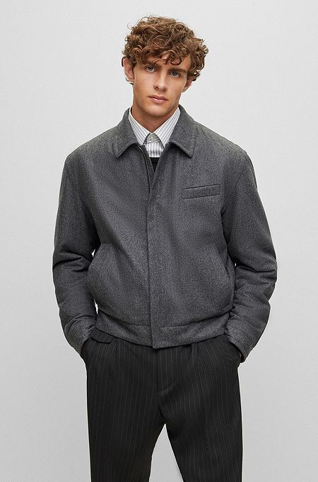 Relaxed-fit wool jacket with concealed closure, Grey