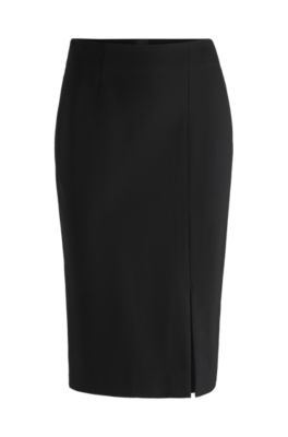 Hugo Boss Pencil Skirt In Stretch Fabric With Front Slit In Black