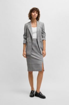 Pencil skirt in checked stretch fabric, Grey