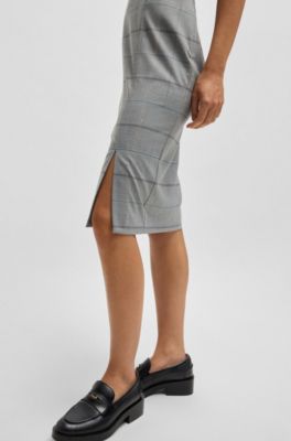 Pencil skirt in checked stretch fabric, Grey