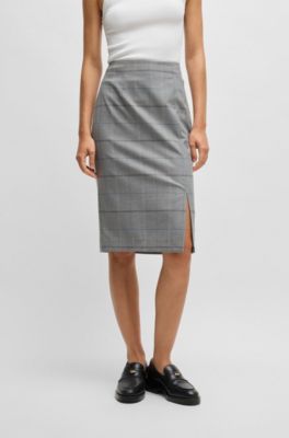 Pencil skirt in checked stretch fabric, Grey