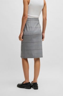 Pencil skirt in checked stretch fabric, Grey