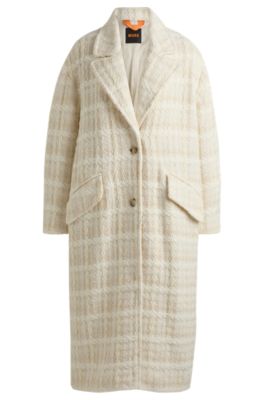 Hugo Boss Relaxed-fit Single-breasted Tweed Coat In White