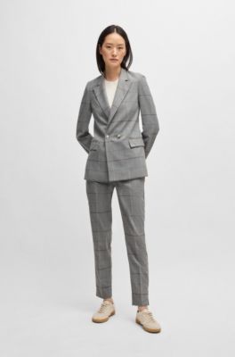 Double-breasted jacket in checked stretch fabric, Patterned