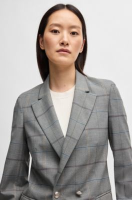 Double-breasted jacket in checked stretch fabric, Patterned