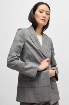 Double-breasted jacket in checked stretch fabric, Patterned