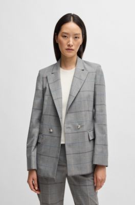 Double-breasted jacket in checked stretch fabric, Patterned