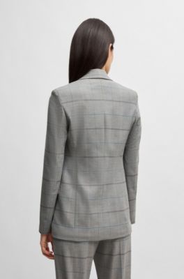 Double-breasted jacket in checked stretch fabric, Patterned