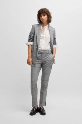 Formal trousers in checked stretch fabric, Patterned