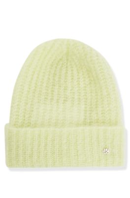 Ribbed beanie hat with stacked-logo trim, Yellow