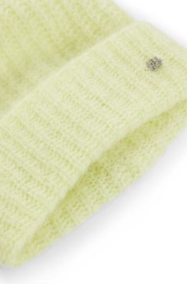 Ribbed beanie hat with stacked-logo trim, Yellow