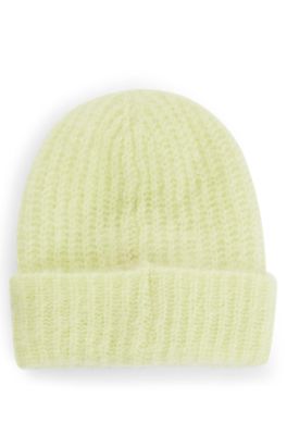 Ribbed beanie hat with stacked-logo trim, Yellow