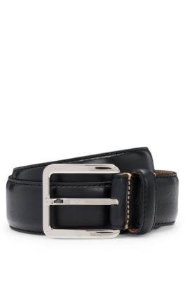 Italian-leather belt with contrast stitching, Black