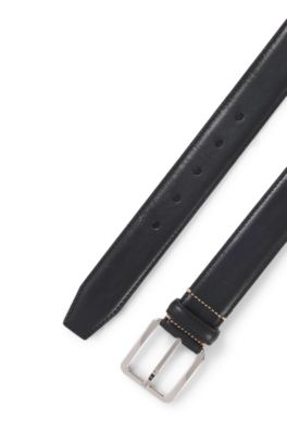 Ceinture en cuir italien &agrave; surpiq&ucirc;res contrastantes, Noir