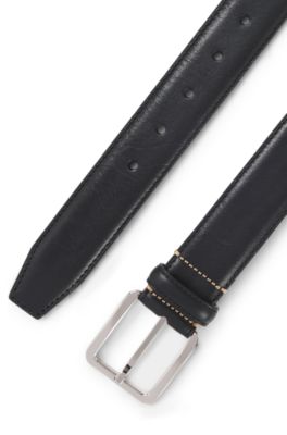 Cintur&oacute;n de piel italiana con costuras en contraste, Negro