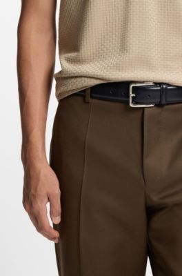 Cintur&oacute;n de piel italiana con costuras en contraste, Negro