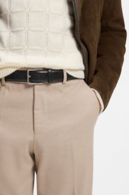 Cintur&oacute;n de piel italiana con costuras en contraste, Negro