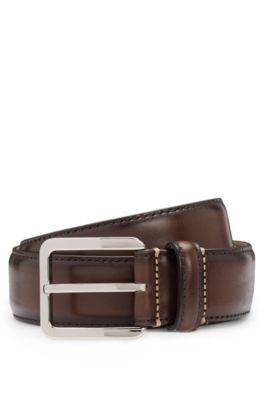 Italian-leather belt with contrast stitching, Dark Brown