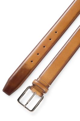 Italian-leather belt with contrast stitching, Brown