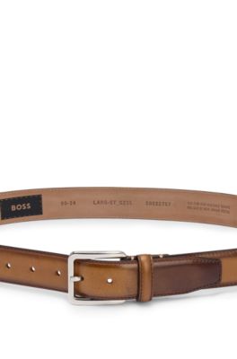 Italian-leather belt with contrast stitching, Brown